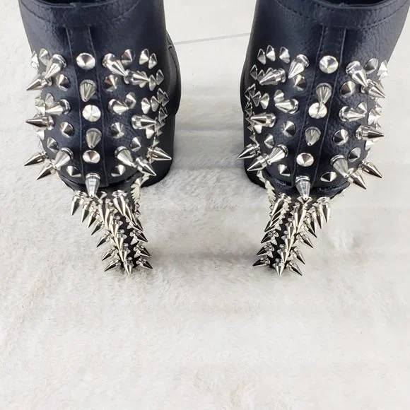 Spikes & Studs High Heel Platform Punk Rock Ankle Boots Fearless - Picture 6 of 11